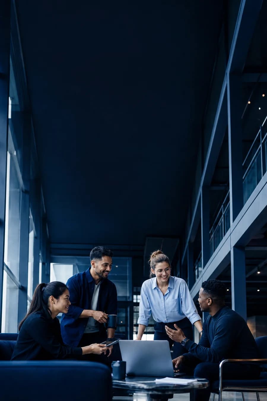Team bei der Zusammenarbeit in einem modernen Studio